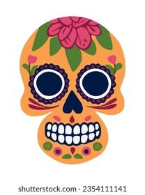 Vector isolated illustration of decorated human skull. Day of the Dead.