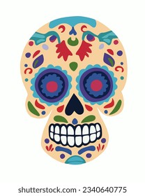 Vector isolated illustration of decorative human skull for Day of the Dead in Mexico.
