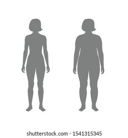 Vector isolated illustration of different figure shape woman silhouette. Isolated black illustration