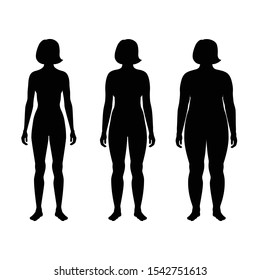 Vector isolated illustration of different figure shape woman silhouette. Isolated black illustration