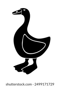 Vector isolated illustration of domestic fowl goose. Black and white silhouette of a goose.	