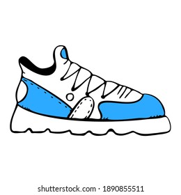 Vector isolated illustration drawn, doodle illustration with sports shoes. The concept of sportswear.