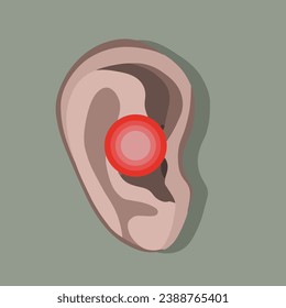 Vector isolated illustration of ear diseases. Pain in the ear. Cerumen. Otitis. Otolaryngologist.