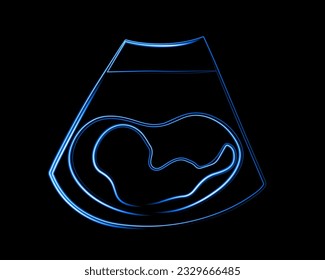 Vector isolated illustration of early embryo sonogram with neon effect.
