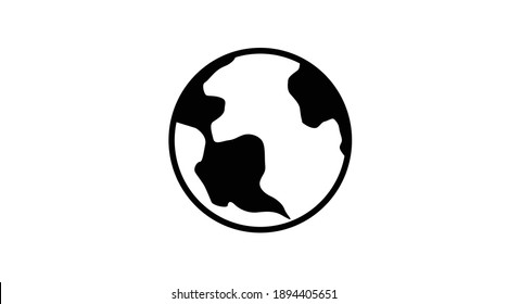 Vector Isolated Illustration of Earth. Black and White Flat Earth Globe Icon