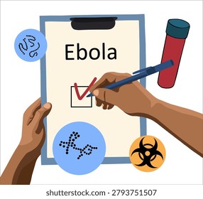 Vector isolated illustration of Ebola virus. Blood test for Ebola virus.