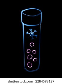 Vector isolated illustration of egg freezing with neon effect. Egg cells in a test tube. Artificial insemination. Egg donation.