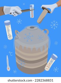 Ilustración aislada del vector de congelación de esperma de huevo. Inseminación artificial. Ovulación. Cryobank. Banco de esperma.