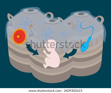 Vector isolated illustration of egg and sperm freezing. Cryopreservation. Preparation for artificial insemination. Egg and sperm donation.