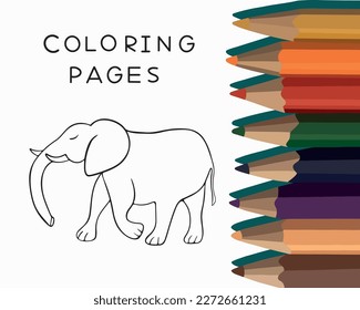 Vector isolated illustration of an elephant coloring page. Contour drawing of an elephant.