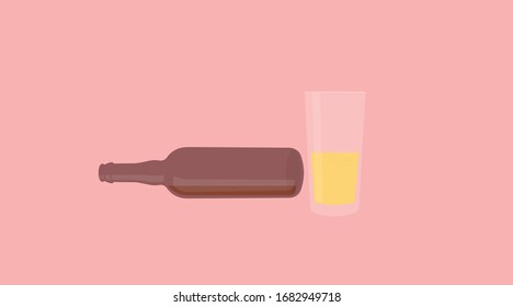 Vector isolated Illustration of an Empty Beer Bottle with a Glass