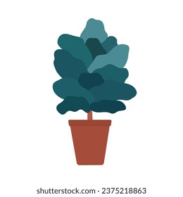 Vector isolated illustration with exotic Ficus lyrata in ceramic pot. Poster for professional guide about growing plants like fiddle leaf fig at home. Flat concept about care in garden