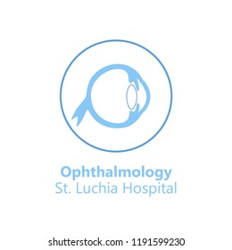 Vector Isolated Illustration Of Eye Anatomy. Human Ocular System Icon. Healthcare Medical Center, Surgery, Hospital, Clinic, Diagnostic Logo. Internal Donor Organ Symbol Poster Design. Donation