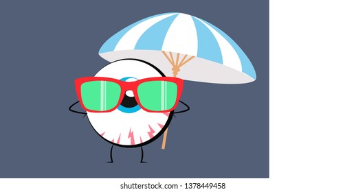 Vector Isolated Illustration of an Eye with Sunglasses and an Umbrella