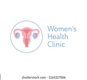 Vector isolated illustration of female reproductive system anatomy. Uterus, cervix, ovary, fallopian tube icon. Brand design template for woman medical center, hospital, clinic, diagnostic logo.