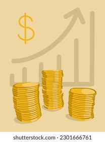 Vector isolated illustration of financial success. Profit growth. Income schedule. Earnings growth. Accumulation of money. Financial savings.