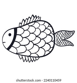 Vector isolated illustration of Fish in Doodle style, children coloring book.