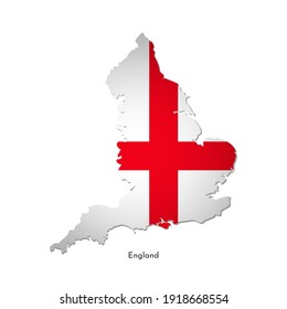 Vector isolated illustration with flag and simplified map of England (United Kingdom of Great Britain and Northern Ireland). Volume shadow on the map. White background