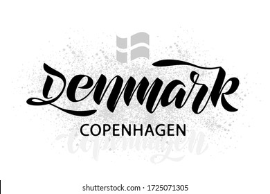 Vector isolated illustration with the flag and the spelling of the words, the names of the country and its capital: Denmark, Copenhagen. It can be used as a logo, a symbol of the country.