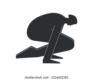 Vector isolated illustration with flat black silhouette of  female character. Sportive woman does posture Pendant Pose at yoga class. Fitness exercise - Lolasana. White background