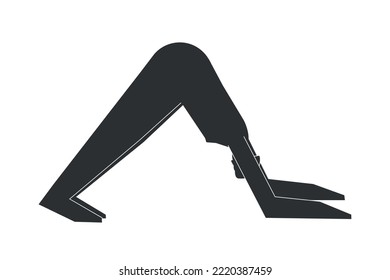 Vector isolated illustration with flat black silhouette of female character. Sportive woman learns strengthening yoga posture. Fitness exercise - Dolphin Pose. Minimalistic design