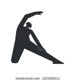 Vector isolated illustration with flat black silhouette of female character. Sportive woman learns yoga posture Parighasana; Fitness exercise - Gate Pose. Minimalistic design