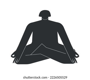 Vector isolated illustration with flat black silhouette of female person doing finess. Athletic woman learns yoga posture - Adept Pose. Sportive exercise - Siddha Yoni Asana