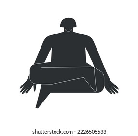 Vector isolated illustration with flat black silhouette of female person doing finess. Athletic woman learns yoga posture - Fire Log Pose. Sportive exercise - Agnistambhasana