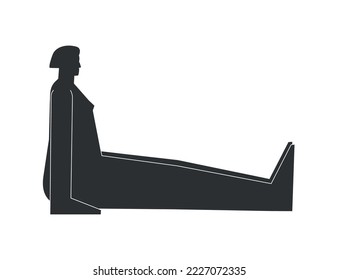 Vector isolated illustration with flat black silhouette of female person doing finess. Athletic woman learns yoga posture - Staff Pose. Sportive exercise - Dandasana