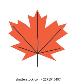 Vector isolated illustration with flat botanical element. Orange symbol of autumn in Canada - maple leaf. Decorative fall object on white background