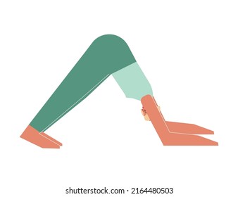 Vector isolated illustration with flat female character. Sportive woman learns Strengthening posture at yoga class. Fitness exercise - Dolphin Pose