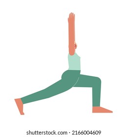 Ilustración aislada de vectores con carácter femenino plano. La mujer deportiva aprende a reforzar su postura en la clase de yoga. Ejercicio de fitness - Altura de la cresta de la cresta