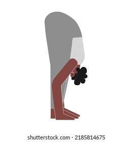 Vector isolated illustration with flat female Body positive character. Sportive african american woman learns posture Uttanasana at yoga class. Fitness exercise - Standing Forward Bend