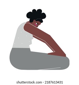 Vector isolated illustration with flat female character. Strong african american woman learns posture Uddiyana Bandha at yoga class. Fitness exercise - Upward Abdominal Lock