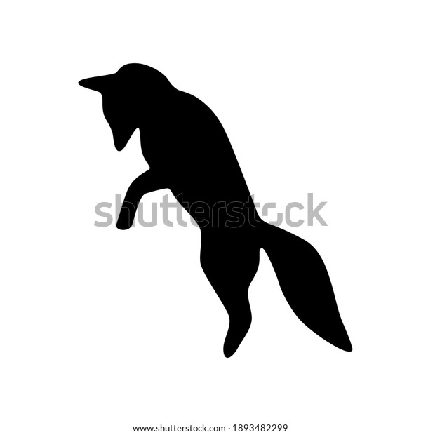 ベクターイラスト ギツネの飛び越しの平らな輪郭シルエット 黒い全体の形 彼女は長いふさふさしたしっぽを持ち 三角形の耳を持ち 鼻先が尖っている 狐狩りをしている 白い背景に側面図 のベクター画像素材 ロイヤリティフリー Shutterstock