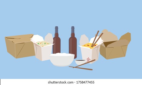 Vector Isolated Illustration of Food Take Away, with Beer