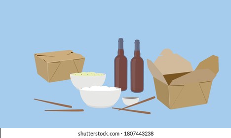 Vector Isolated Illustration of Food Take Away, with Beer