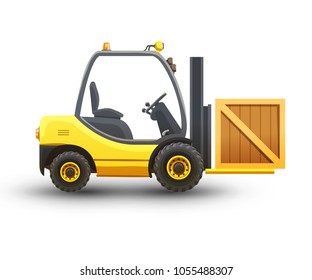 Vector isolated illustration of forklift on dark background.