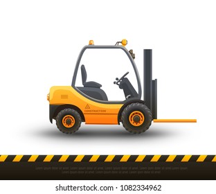 Vector isolated illustration of forklift on dark background.