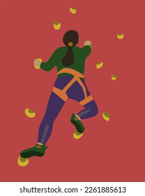 Vector isolated illustration of a girl on a climbing wall. Training of climbers.