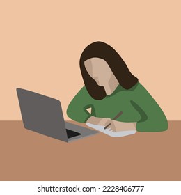 Vector isolated illustration of a girl working online.