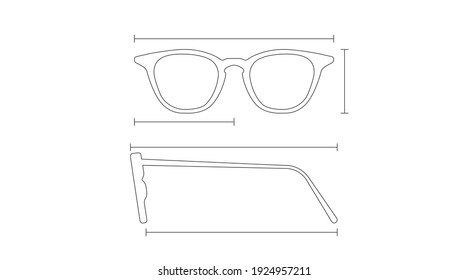 Vector isolated Illustration of a Glasses Frame. Black glasses Frame Front and Side View