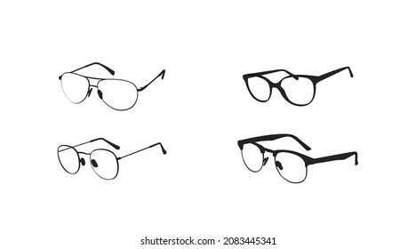 Vector isolated Illustration of a Glasses Frame Set. Set of Black glasses Frames