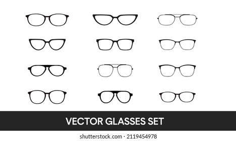 Vector isolated Illustration of a Glasses Frame Set. Set of glasses frames