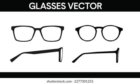 Vector isolated Illustration of a Glasses Frame Set. Set of Black glasses Frame Front and Side View