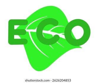 Vector isolated illustration of a green leaf with the inscription eco.Ecological product, garbage collection. Ecological organization.	