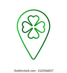 Vector isolated illustration of a green line gradient clover location symbol on a white background. Shamrock. Address sign contour. Saint Patrick's Day