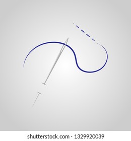 Vector isolated illustration. Hand Sewing element. Sewing needle with thread.