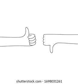 Vector isolated illustration of hands with thumb up and down, like and dislike. Feedback and customer review concept. User satisfaction. Flat illustration on white background. 
