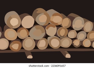 Vector isolated illustration of harvested pine firewood.